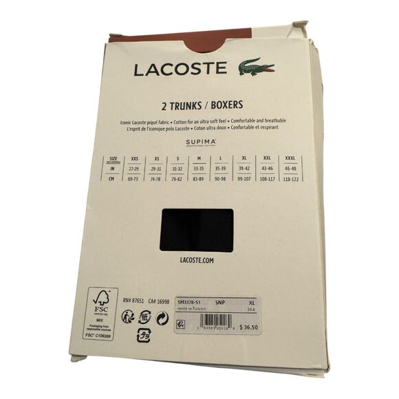 LACOSTE Men’s 2 Pack Iconic Pique Trunks Boxers Gray Black Size XL Supima Cotton - Picture 3 of 3